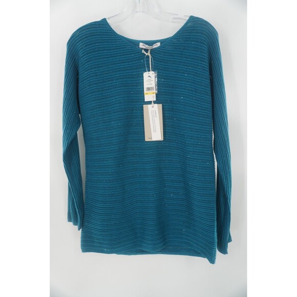 Tommy Bahama Teal/Blue Ribbed Knit Pullover Tunic Sweater Comfort/Work Top Sz M - Picture 2 of 9